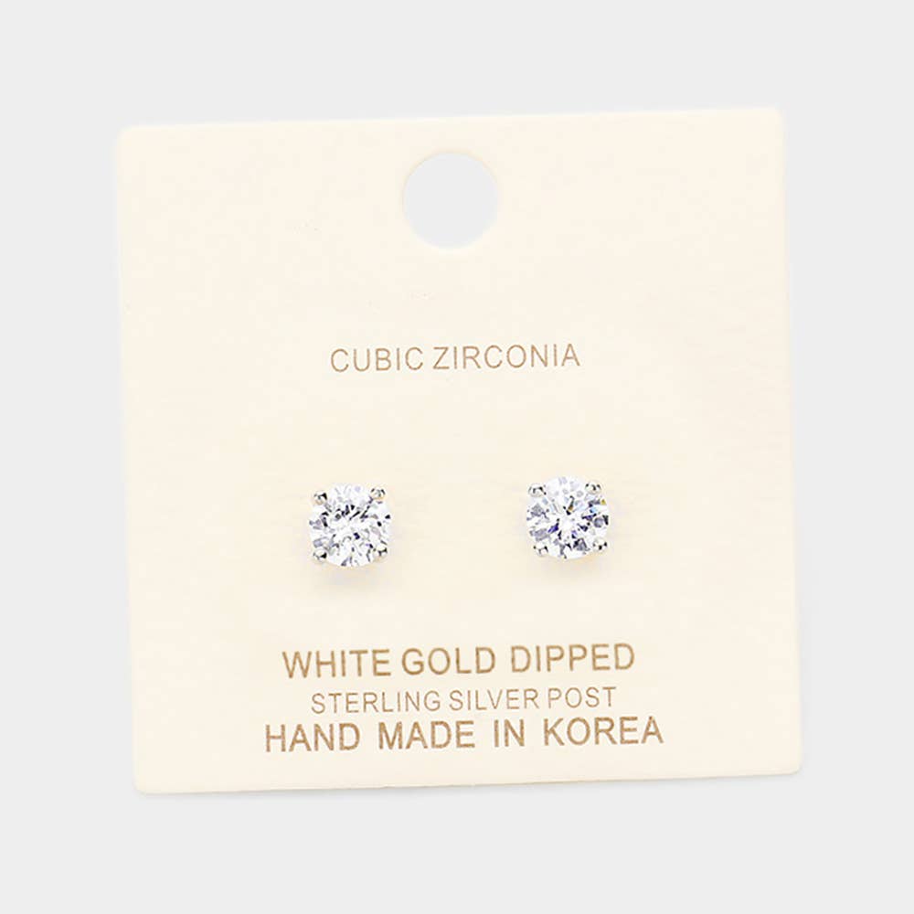 Gold Dipped 6mm Cubic Zirconia Square/Round Stud Earrings