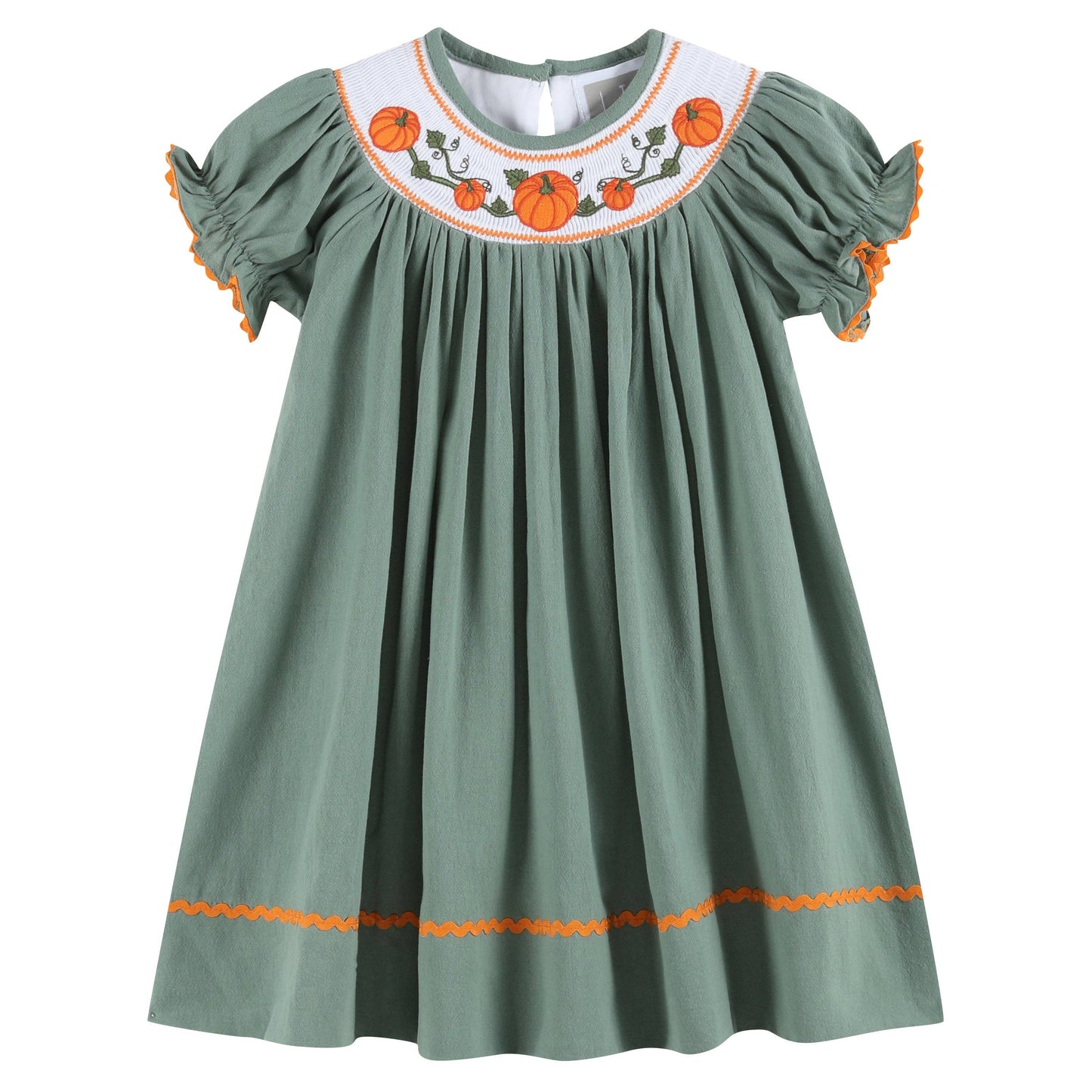 Lil Cactus Sage Green Pumpkin Smocked Bishop Dress