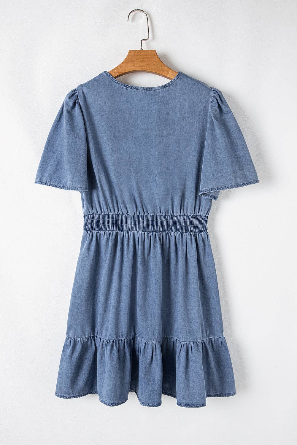 Denim Ruffle V-Neck Spring Mini Dress
