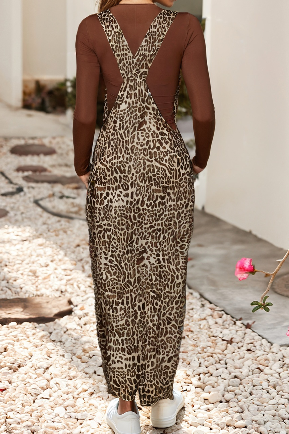 Leopard Print Straight Leg Denim Overall Jumpsuit