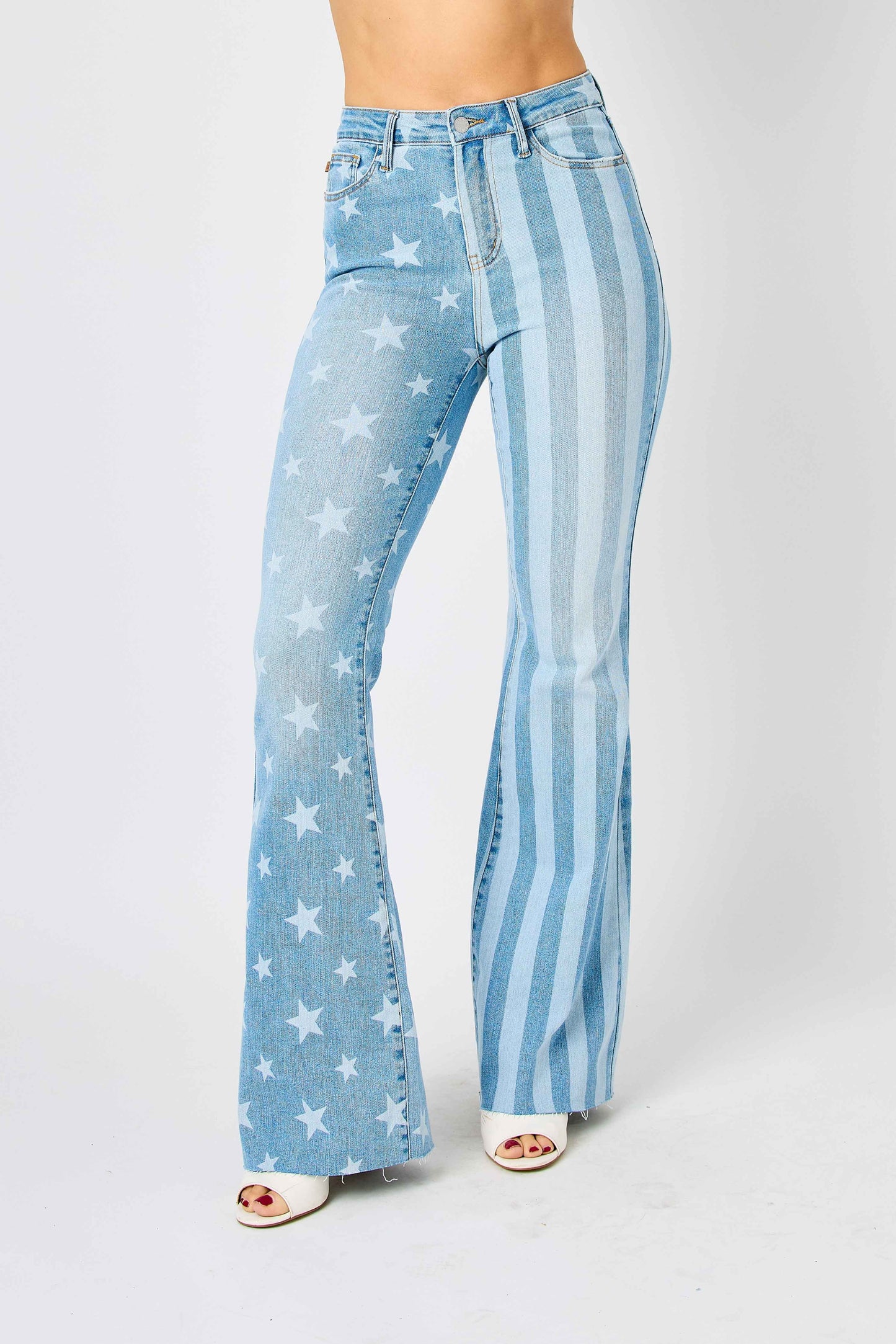 Judy Blue HW Stars & Stripes Bleach Discharge Flare