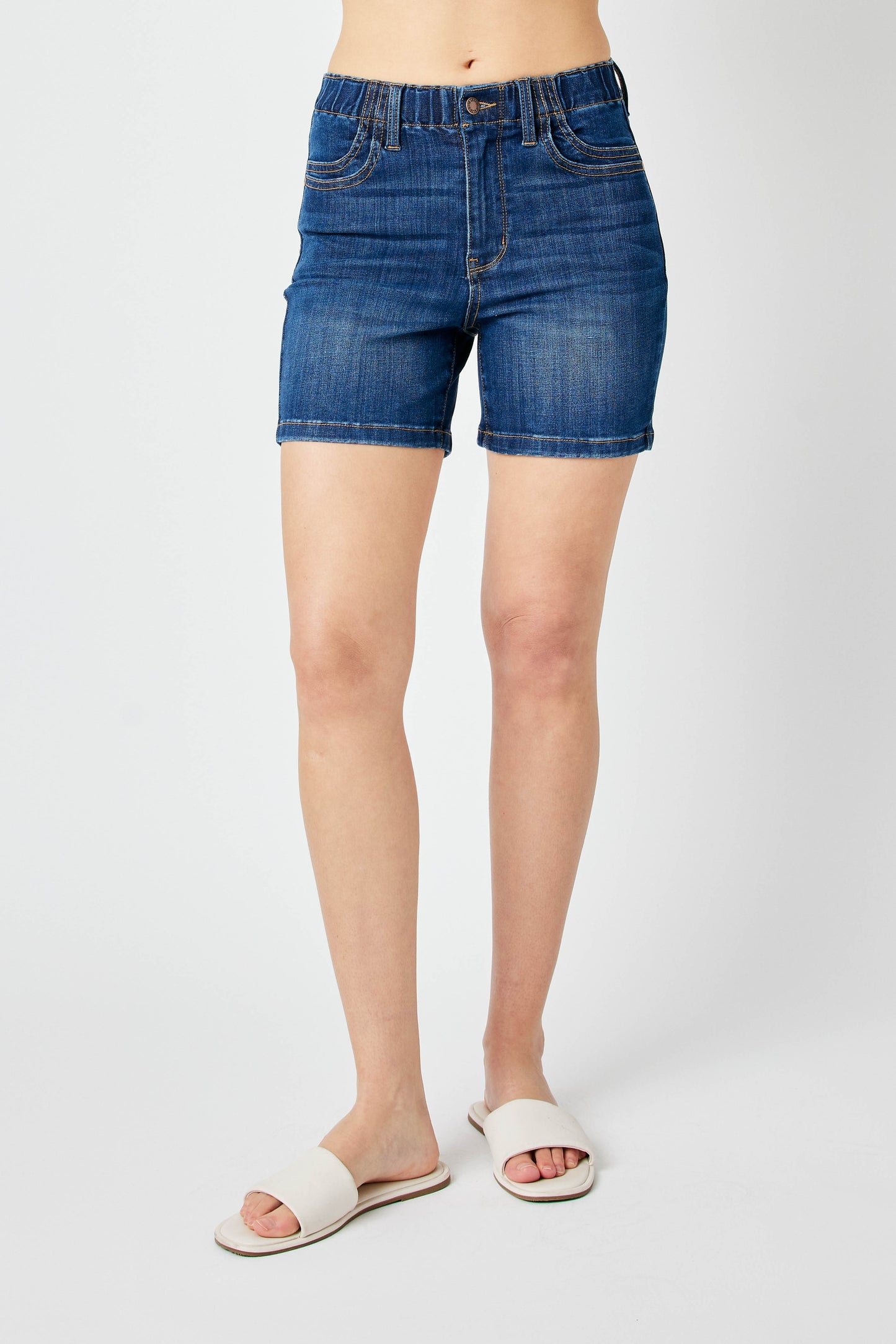Judy Blue HW Elastic Waist MId Length Shorts