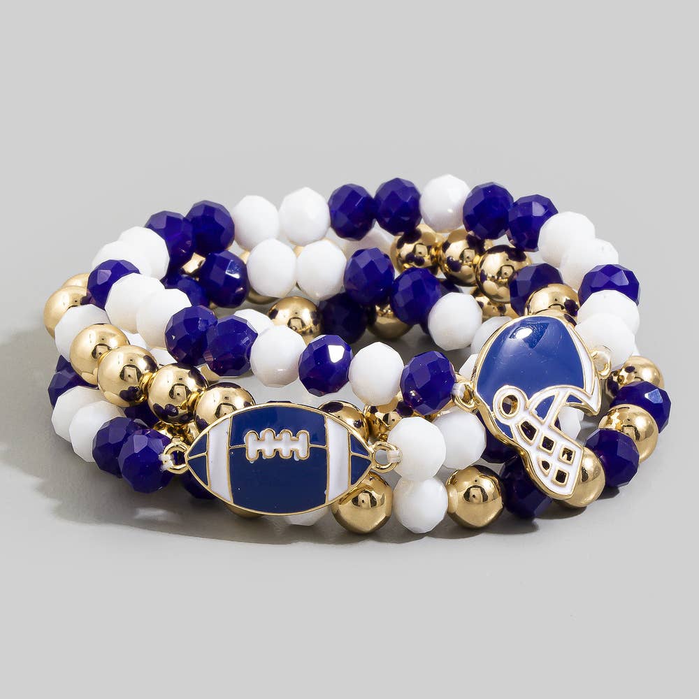 Enamel Football Charm Crystal Bead Bracelet - Red and Black