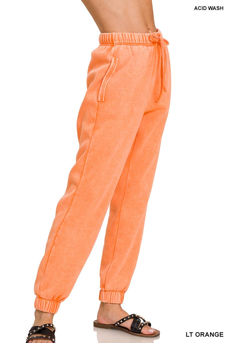 ZENANA SNOW ACID WASH FLEECE SWEATPANTS WITH POCKETS