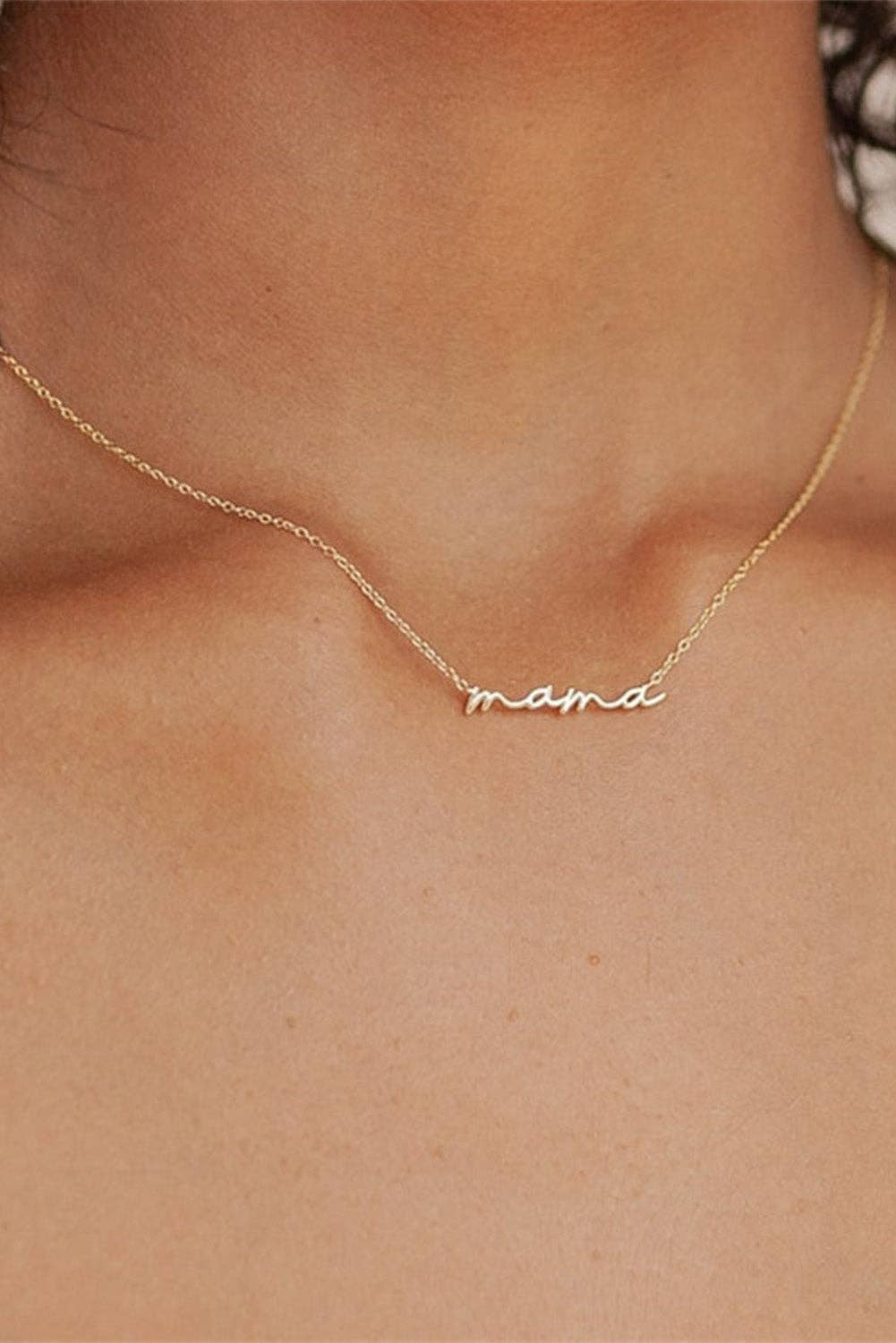 Gold Mama Script Necklace