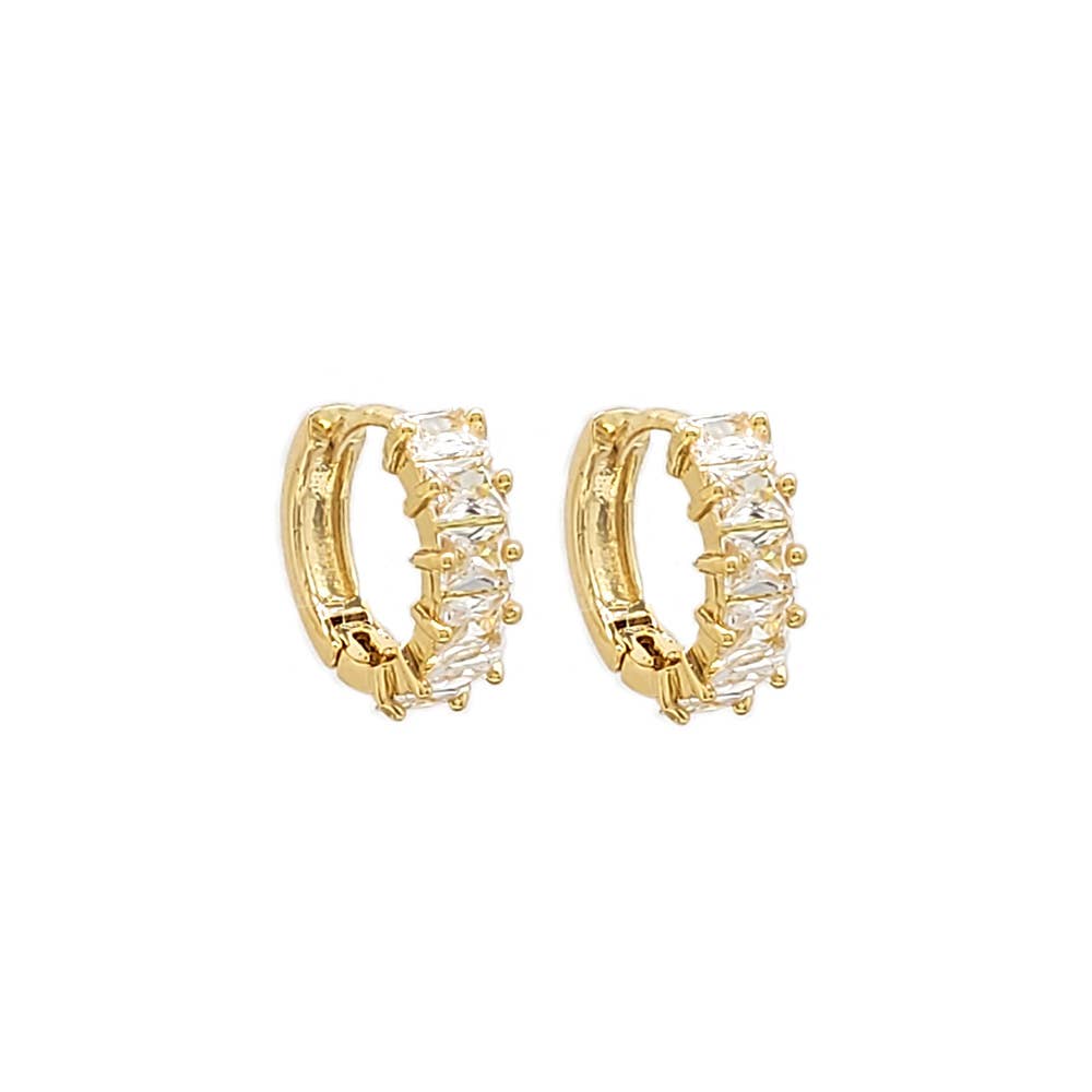 Gold Dipped CZ Stone Cluster Huggie Hoop Earrings