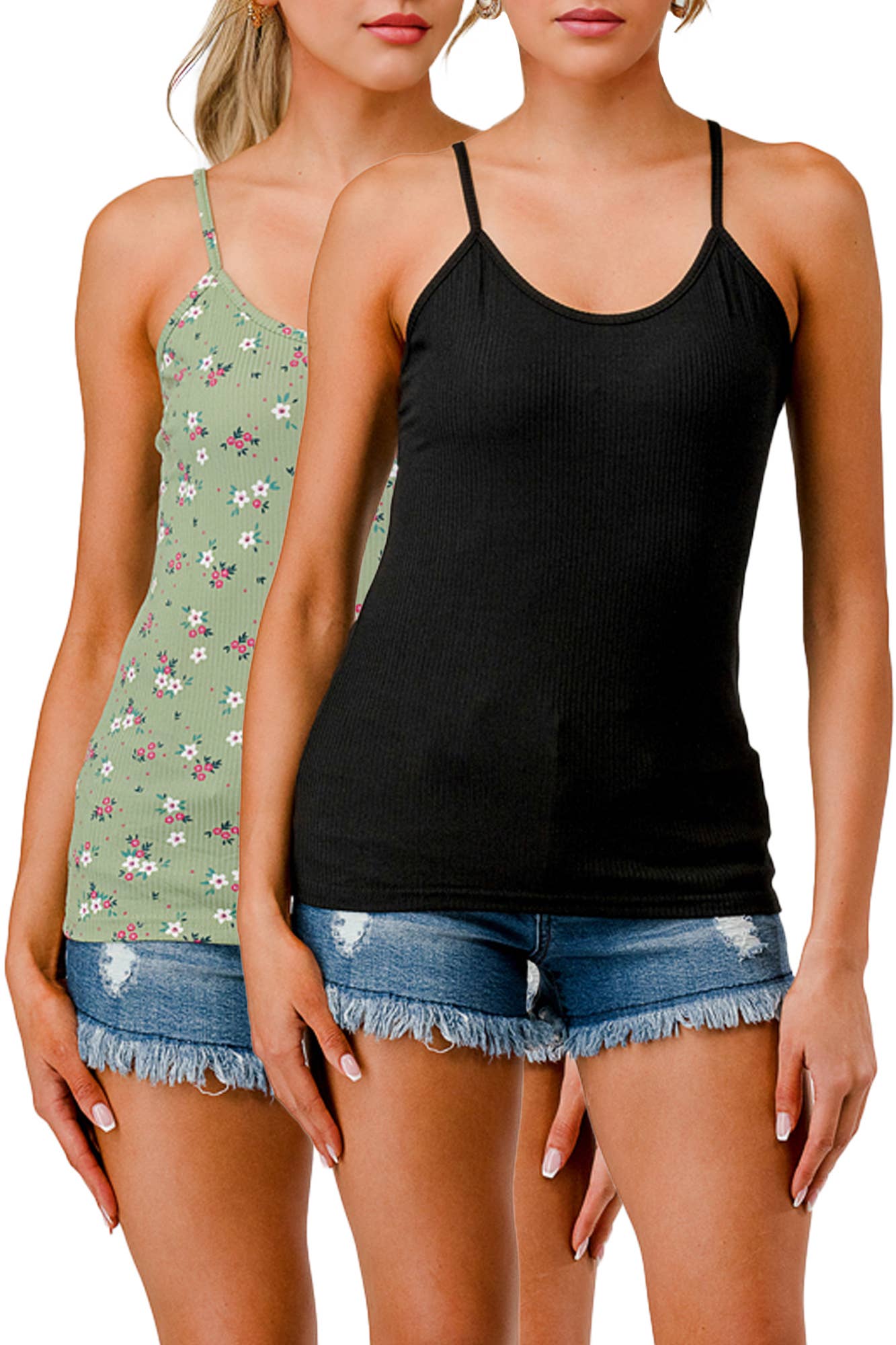 Womens 2-Pack Rib Knit Cami Tank Tops