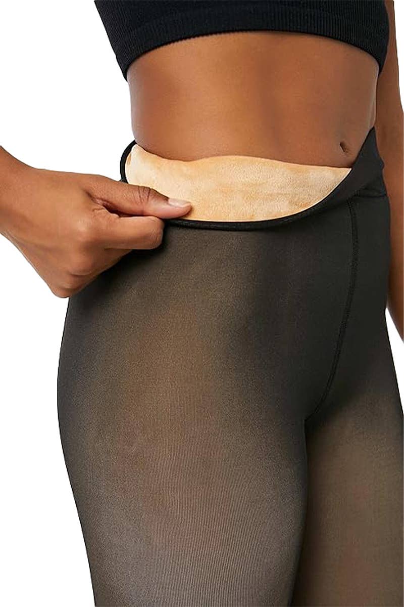 Illusion Tights- Women's Fake Sheer Fleece Lined Pantyhose Tights