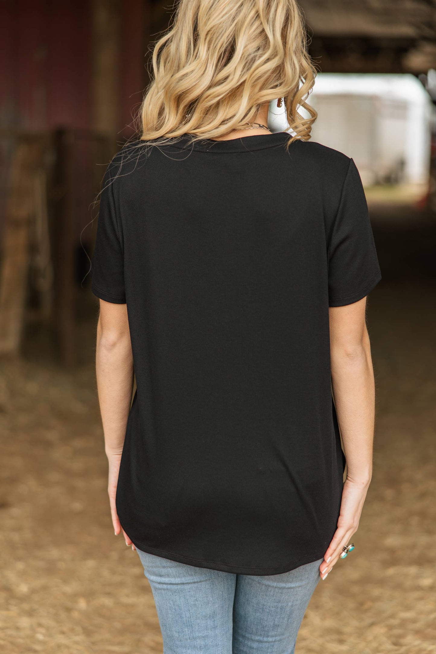 Ribbed Boyfriend Style Top w/ Button Detail