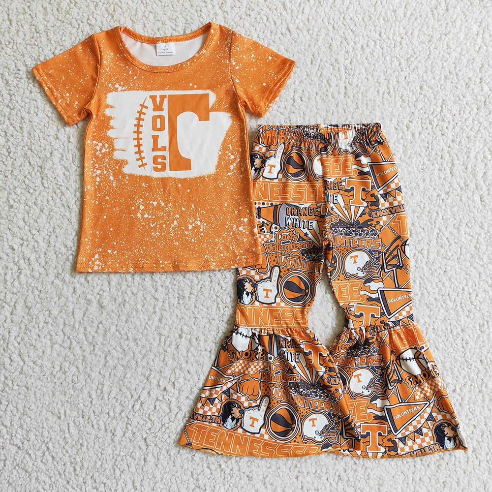 Girls Tennessee Orange Football Bell Pants Clothes Sets