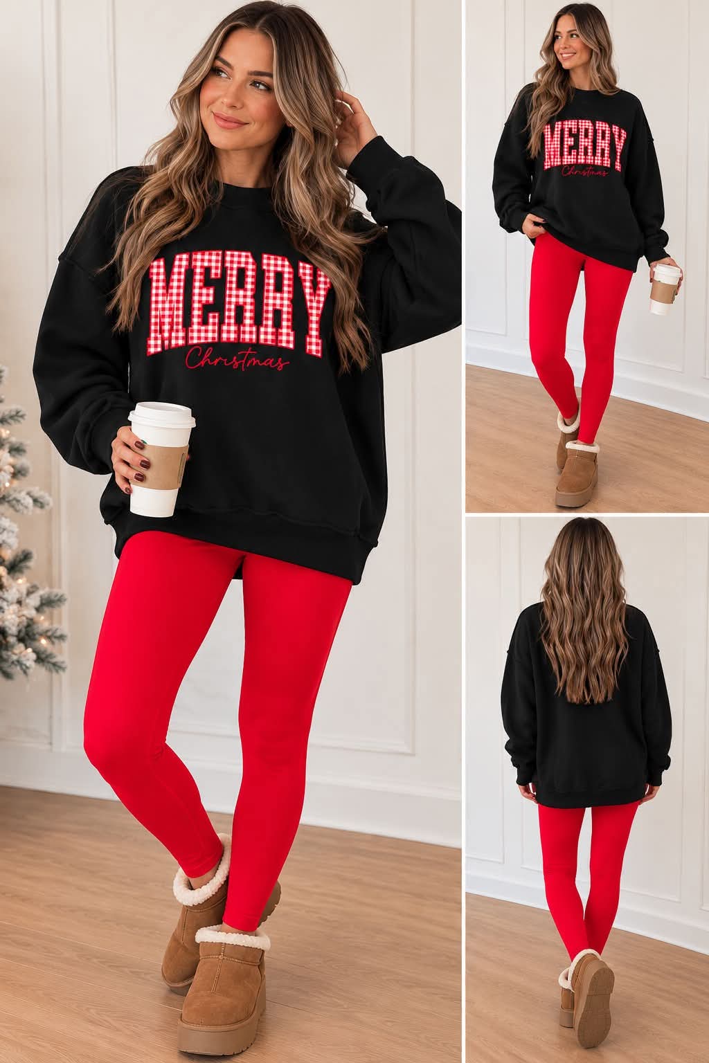Plaid Merry Christmas High Neck Sweatshirt