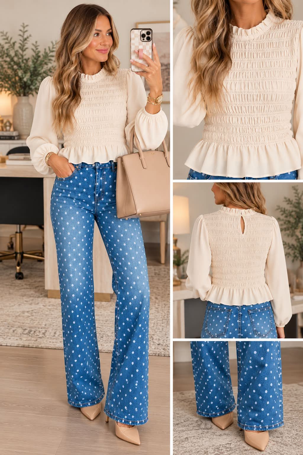 Smocked Ruffle Hem Blouse