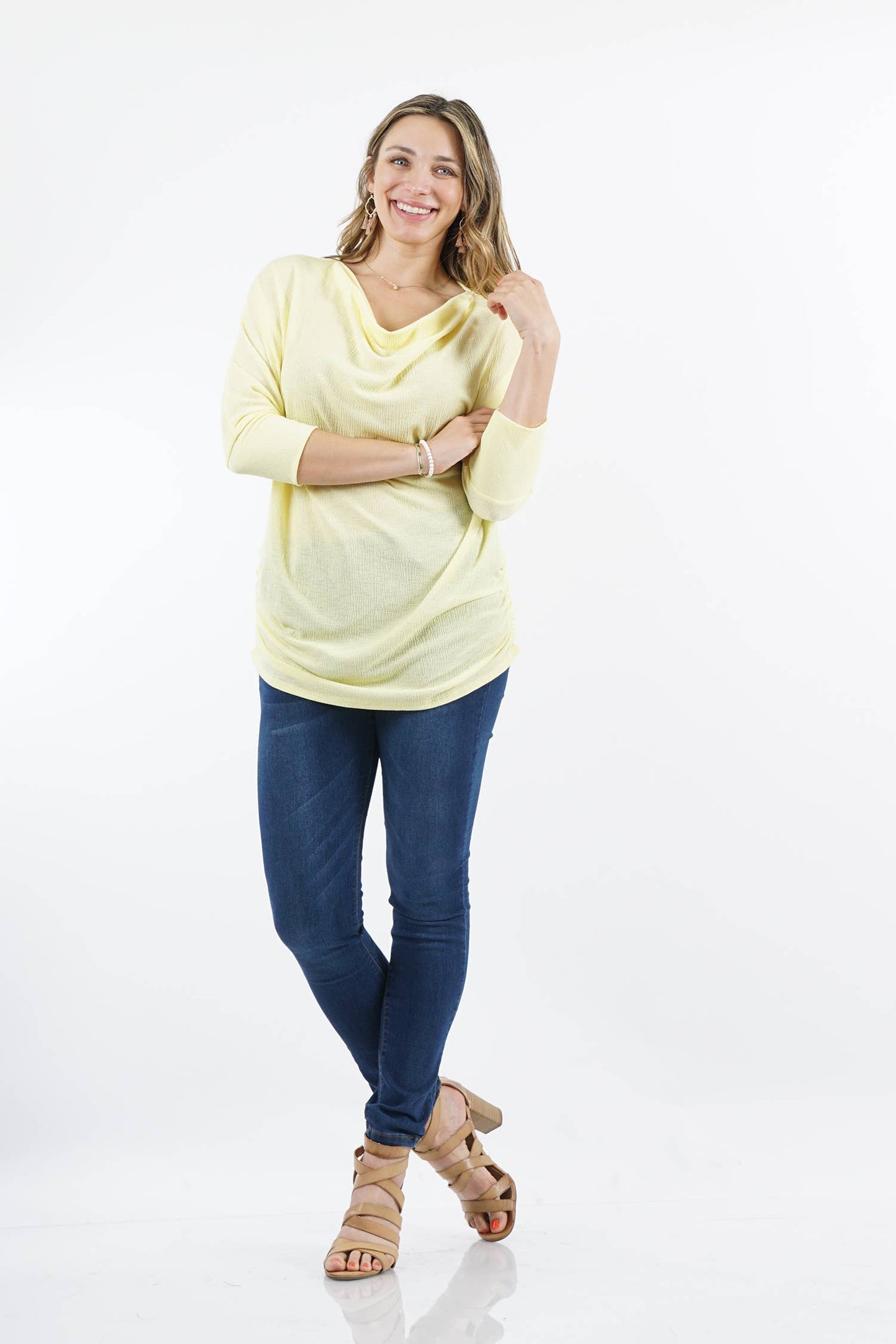 Side shirred Cowl neck flowy dolman tunic (Reg & Plus)
