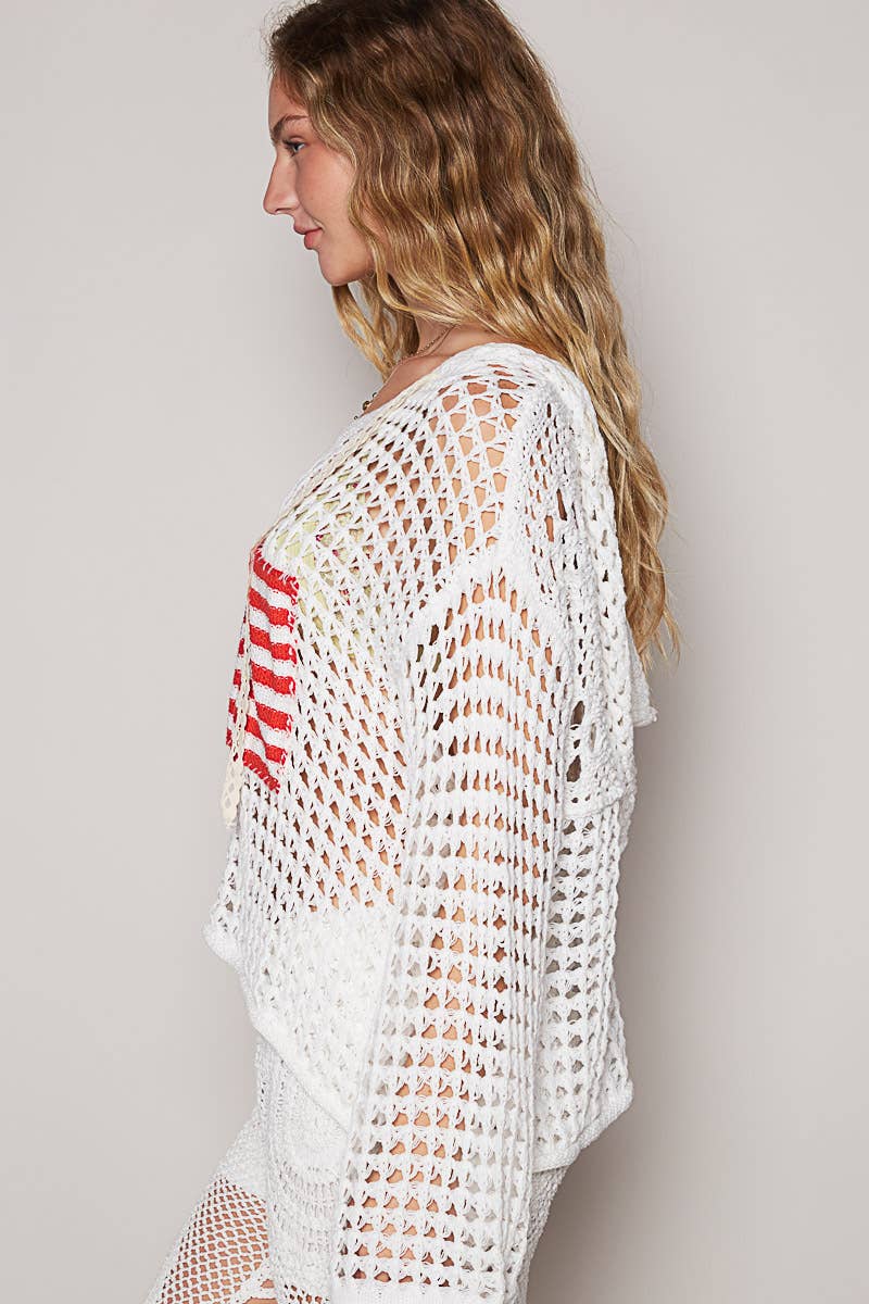 POL Long sleeve American flag hoodie thin sweater top