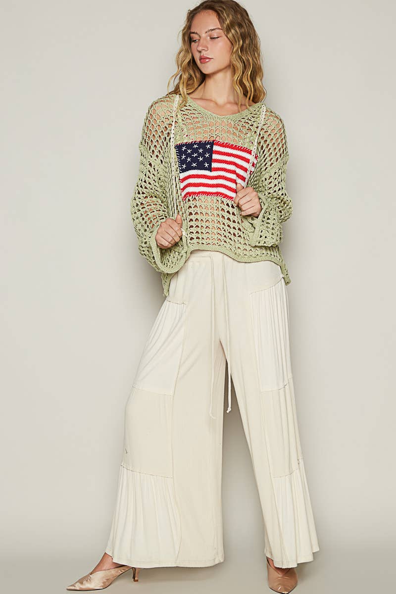 POL Long sleeve American flag hoodie thin sweater top