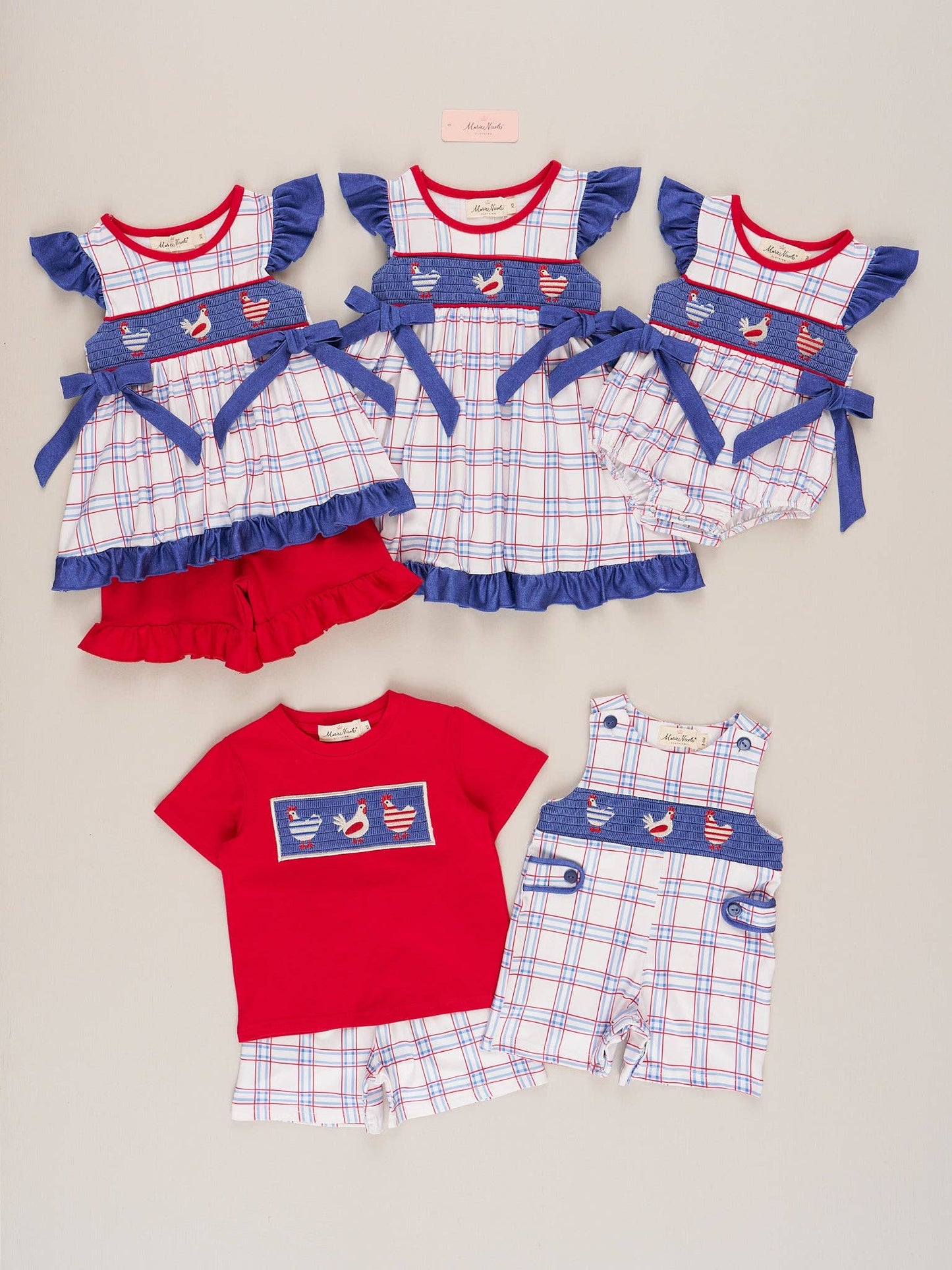 Patriotic Chickens Smocked Ruffle Bubble
