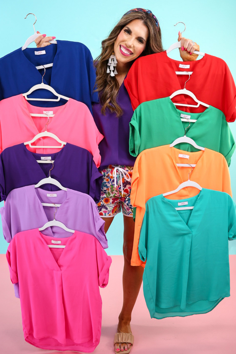 Whitney Woven Blouse - Red or Pink