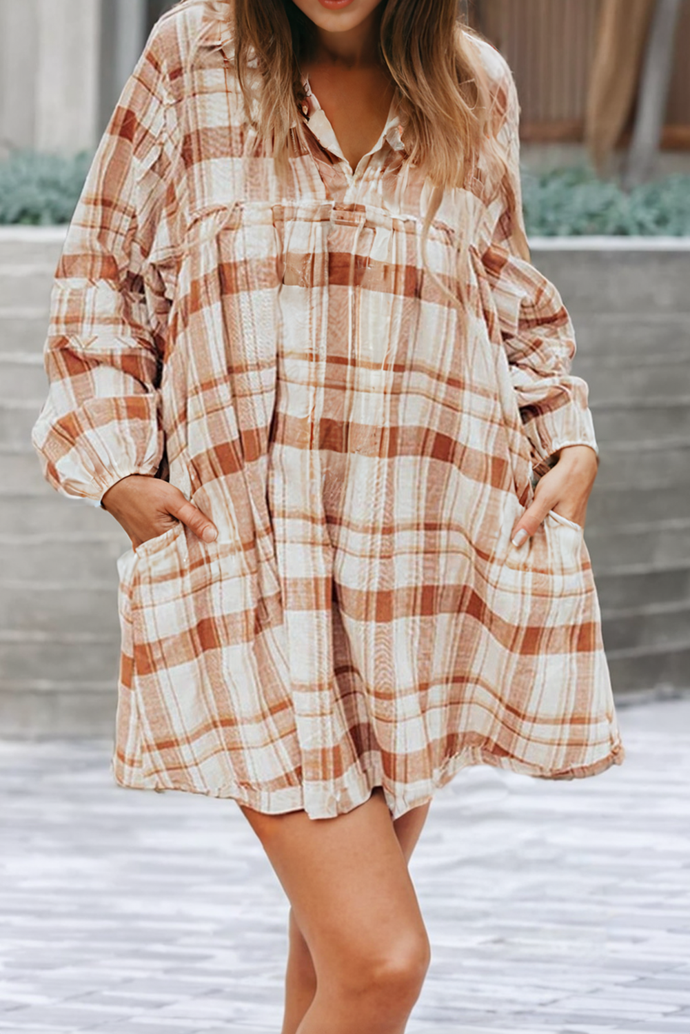 Plaid Print Babydoll Mini Dress