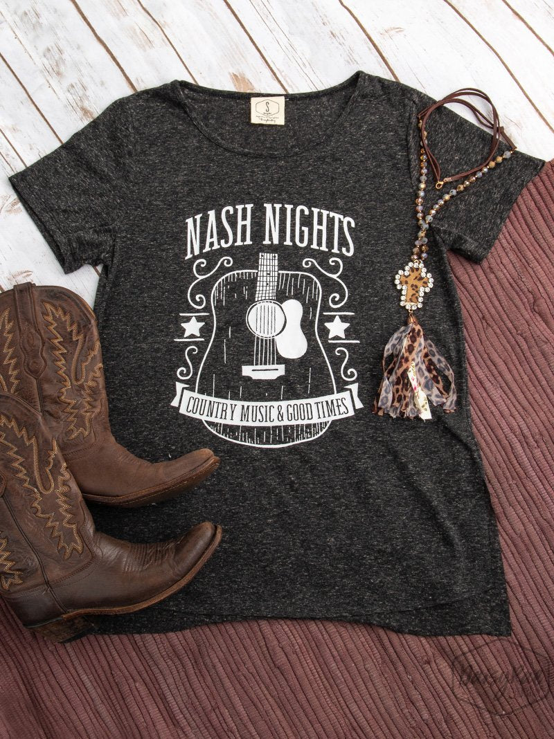 NASH NIGHTS ON CHARCOAL HEATHERED SPLIT-HEM TEE
