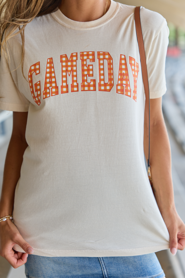 Pink Lily Gameday Orange Gingham Ivory Graphic Tee