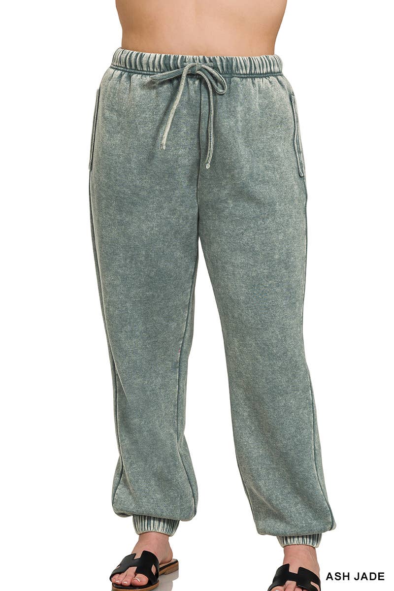 ZENANA SNOW ACID WASH FLEECE SWEATPANTS WITH POCKETS