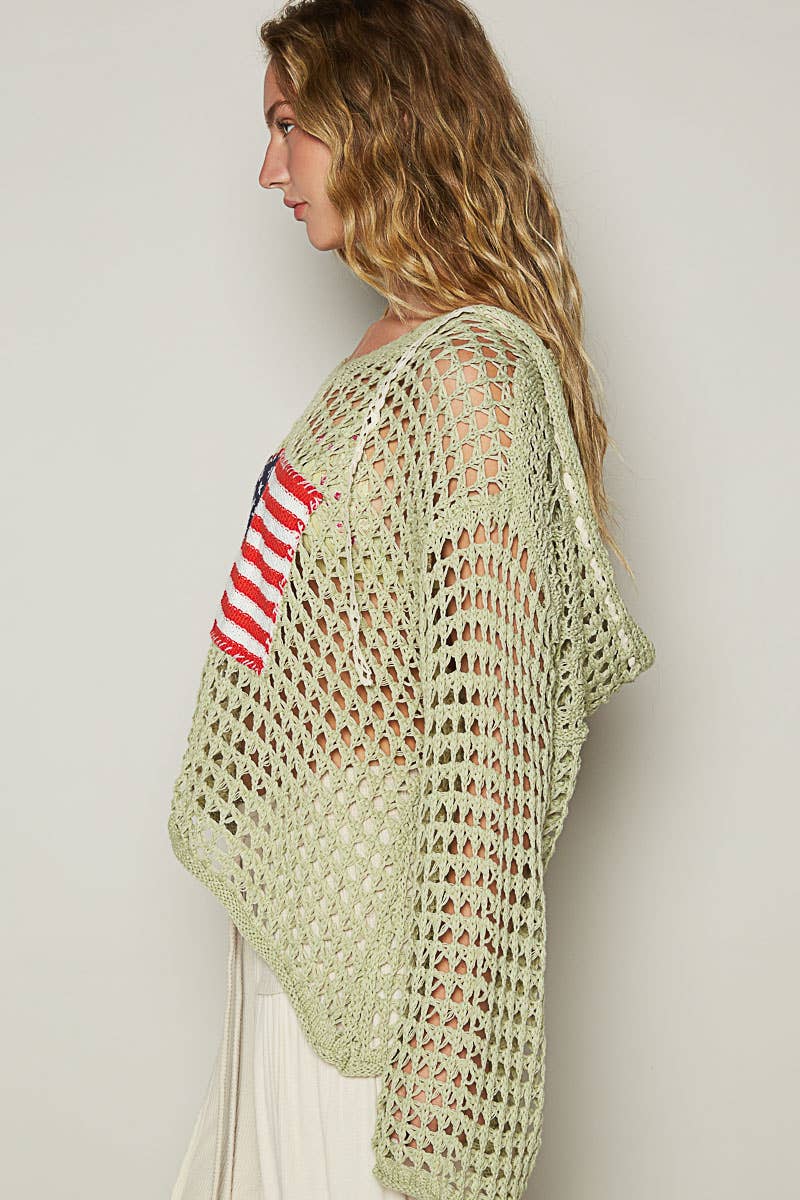 POL Long sleeve American flag hoodie thin sweater top