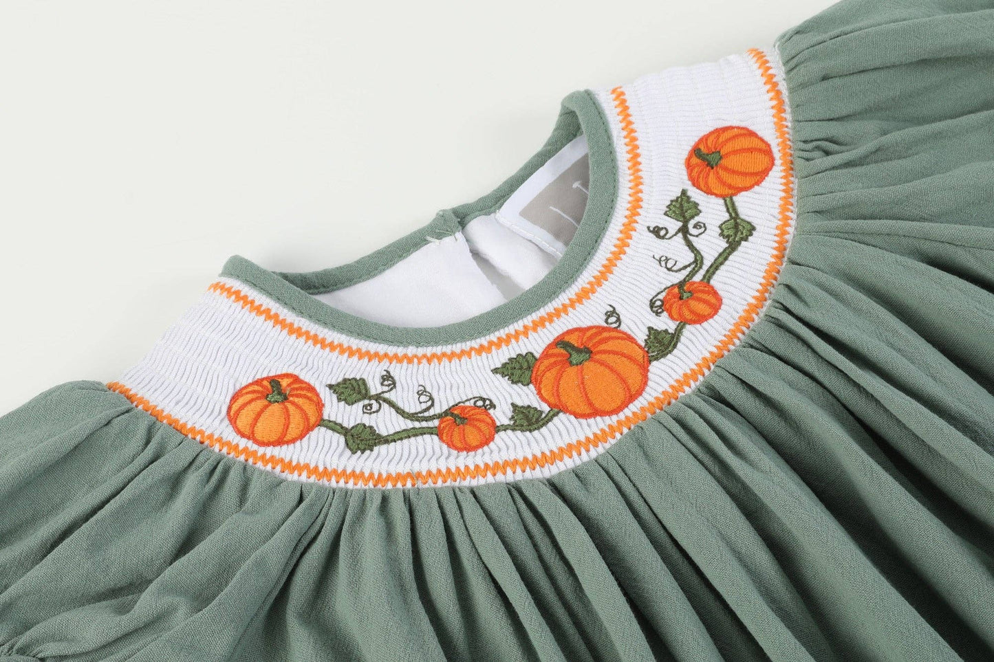 Lil Cactus Sage Green Pumpkin Smocked Bishop Dress