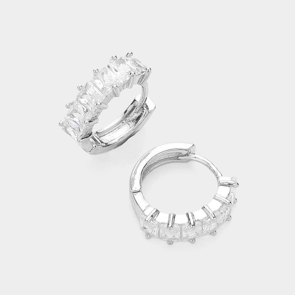 Gold Dipped CZ Stone Cluster Huggie Hoop Earrings
