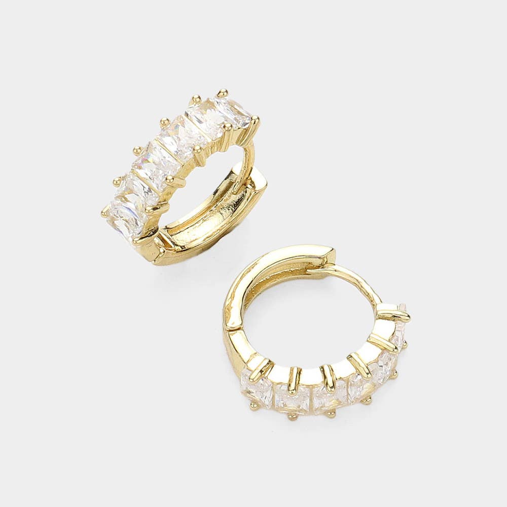 Gold Dipped CZ Stone Cluster Huggie Hoop Earrings