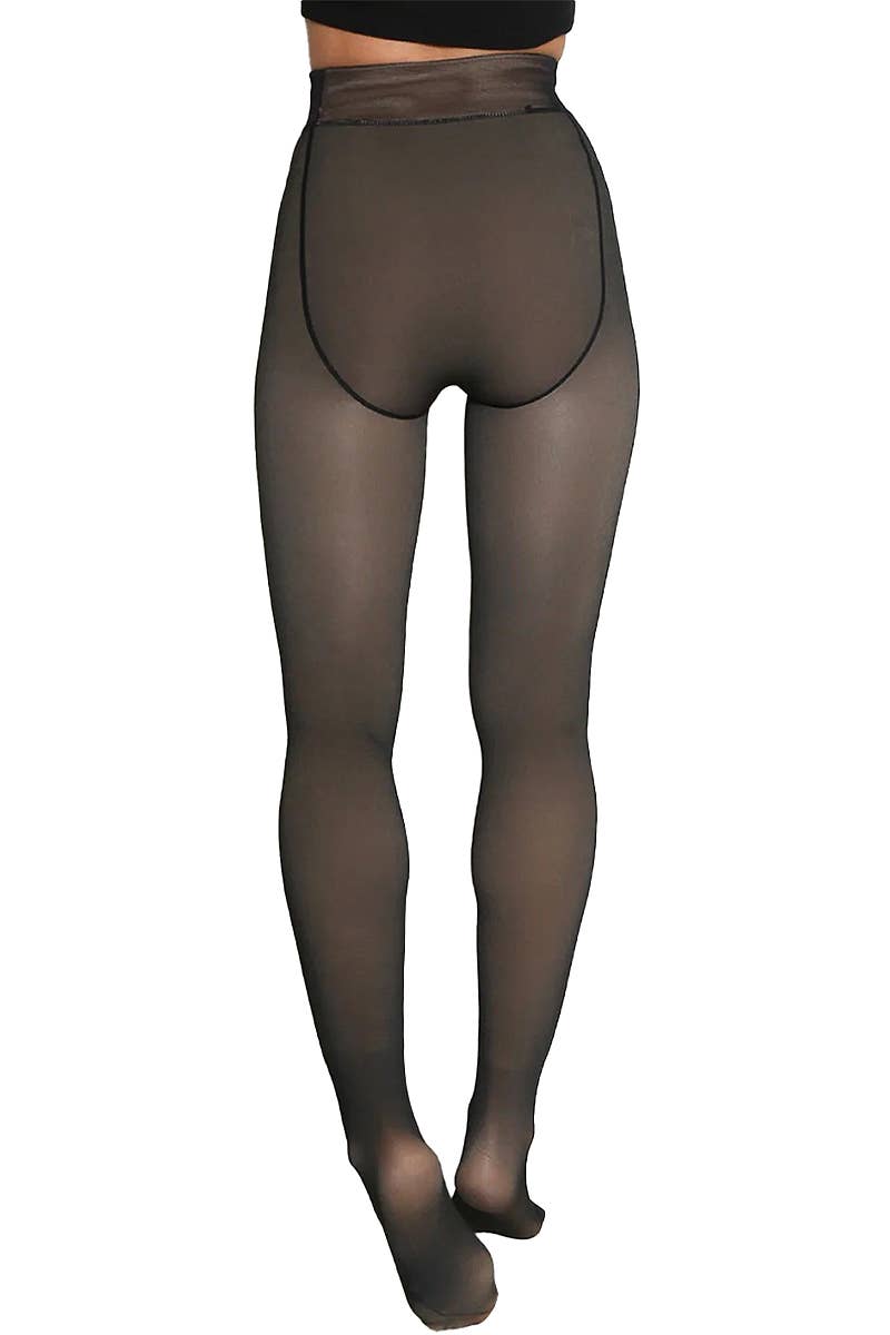 Illusion Tights- Women's Fake Sheer Fleece Lined Pantyhose Tights
