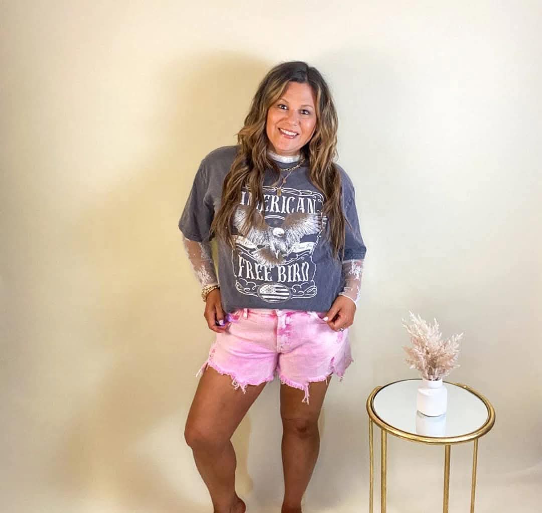 Risen Acid Pink Distressed Shorts