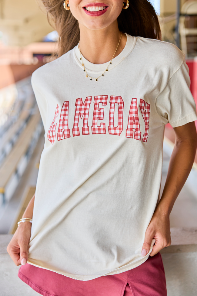 Pink Lily Gameday Red Gingham Ivory Graphic Tee