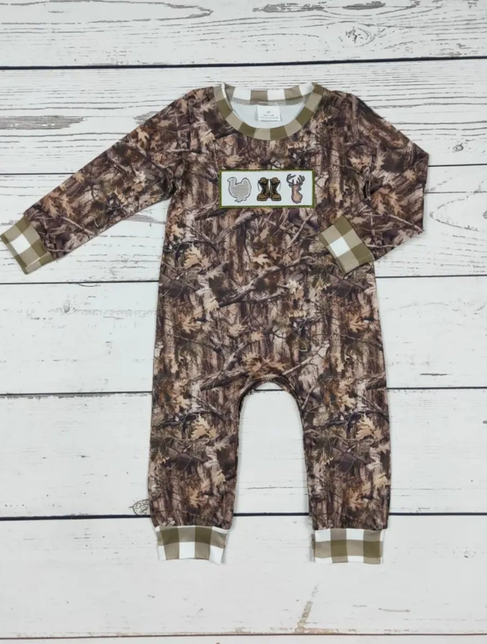 Camouflage Checkered Appliqué Boy Romper