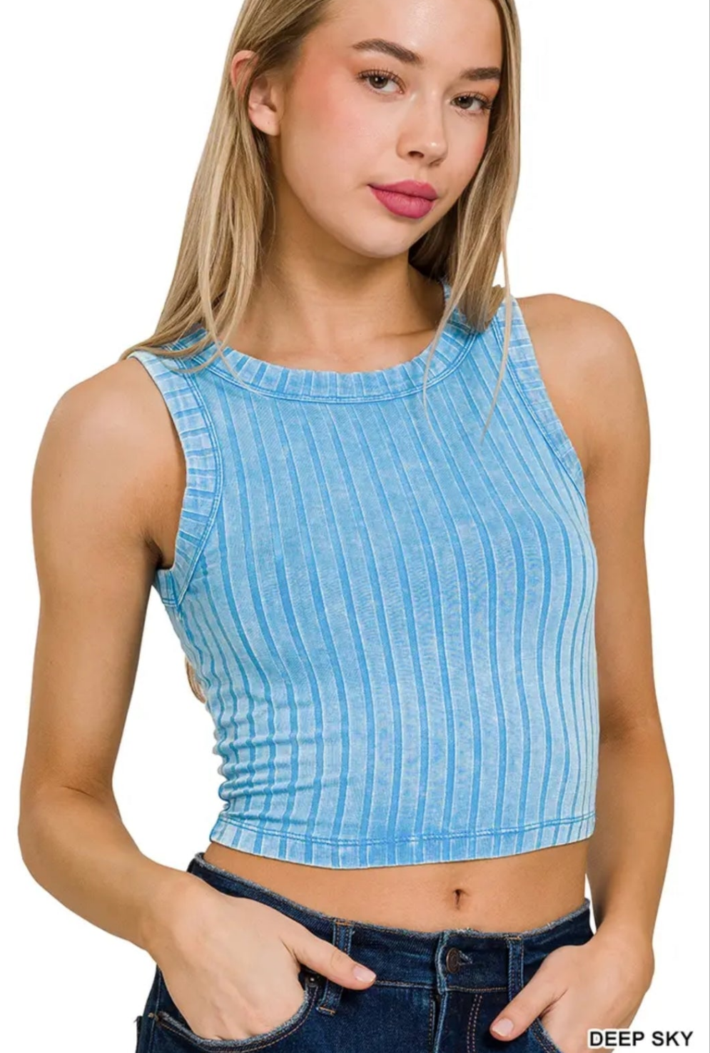Ribbed Washed Sleeveless Cropped Tank top
