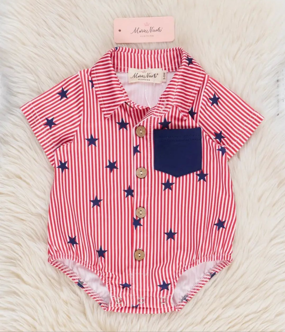 Starry Stripes Pocket Button Up Bubble