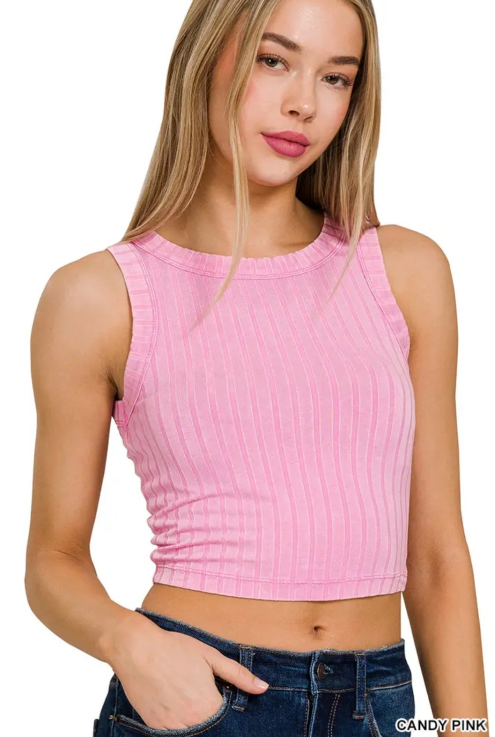 Ribbed Washed Sleeveless Cropped Tank top