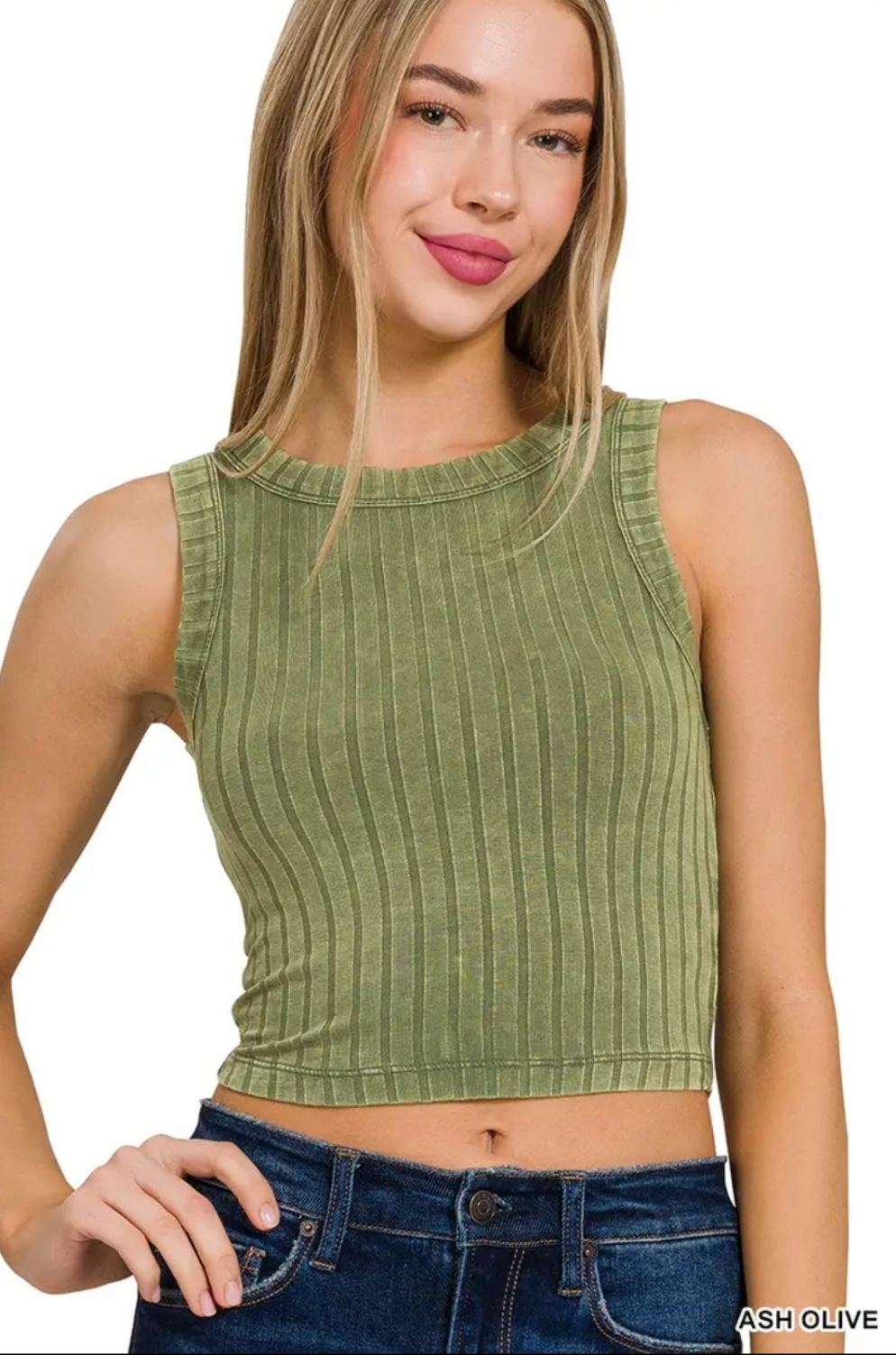 Ribbed Washed Sleeveless Cropped Tank top
