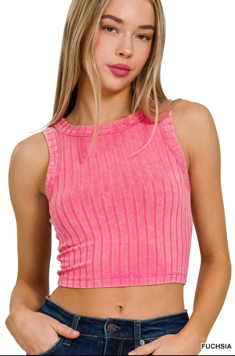 Ribbed Washed Sleeveless Cropped Tank top