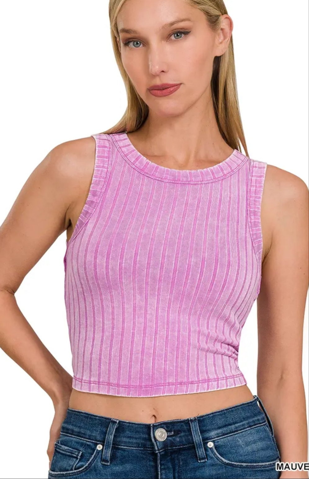 Ribbed Washed Sleeveless Cropped Tank top