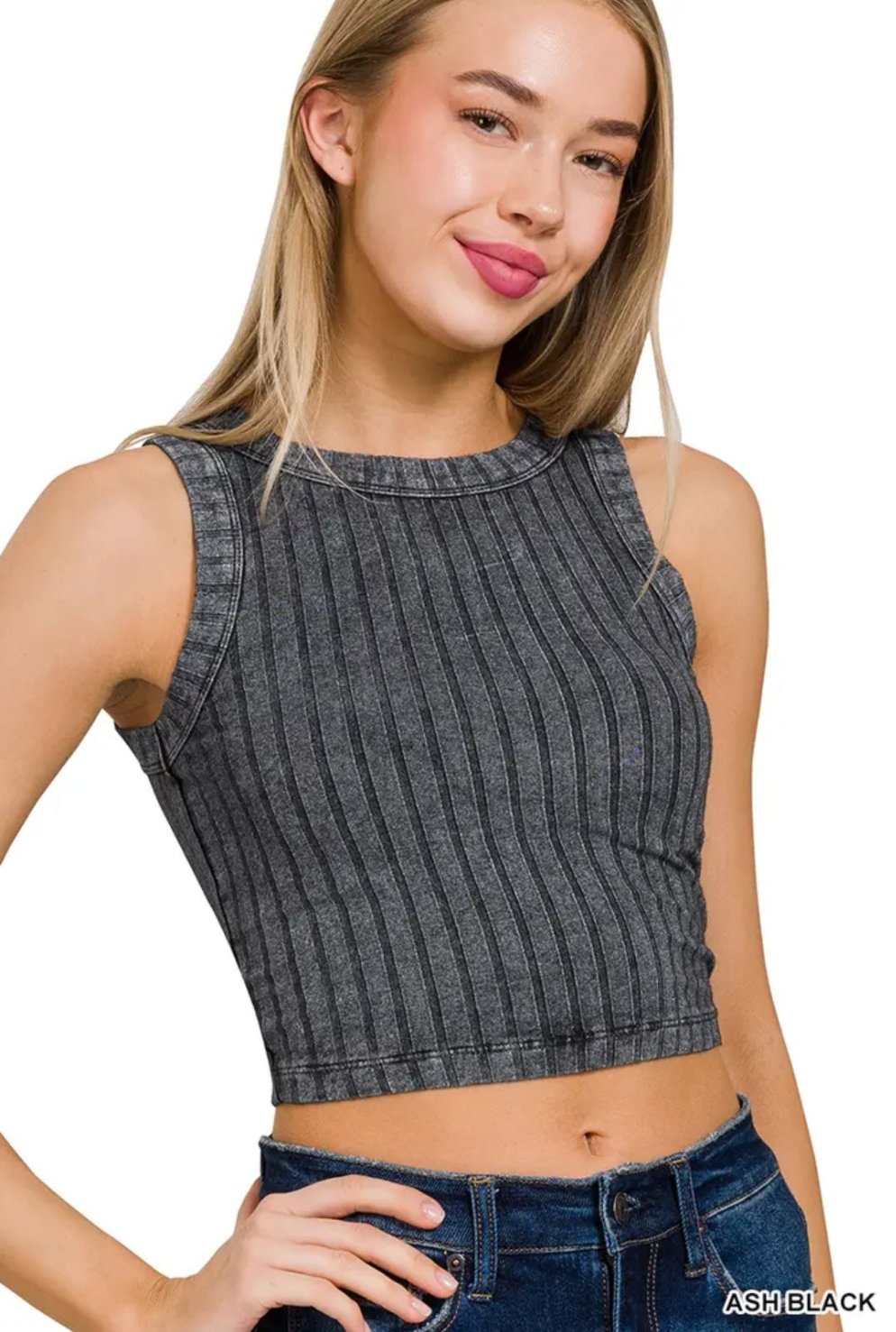 Ribbed Washed Sleeveless Cropped Tank top