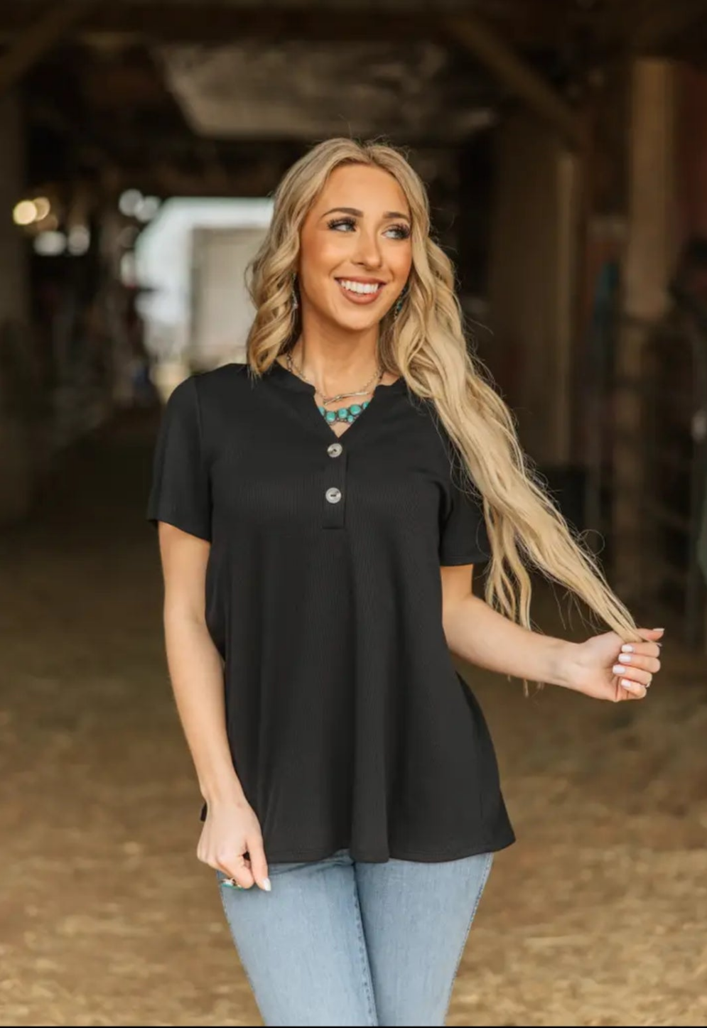 Ribbed Boyfriend Style Top w/ Button Detail