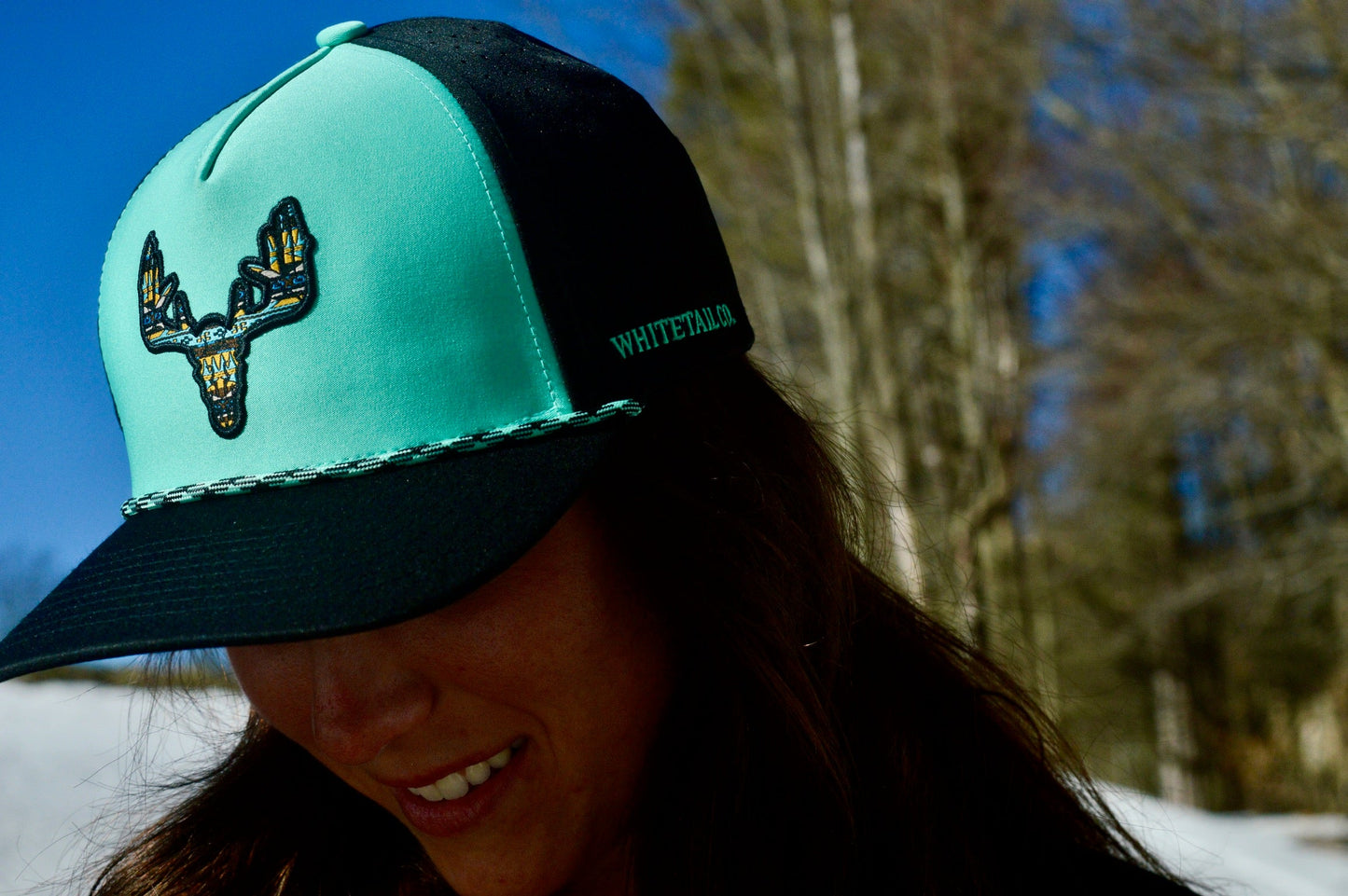 Whitetail Co. Western Buck Skull Teal Low/Mid Profile Trucker