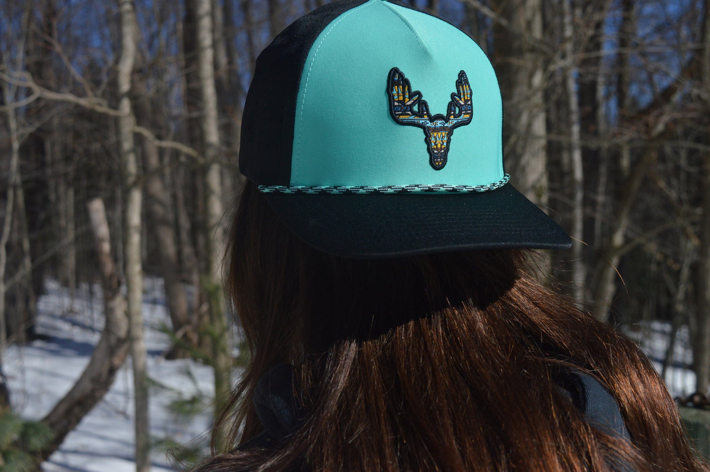 Whitetail Co. Western Buck Skull Teal Low/Mid Profile Trucker