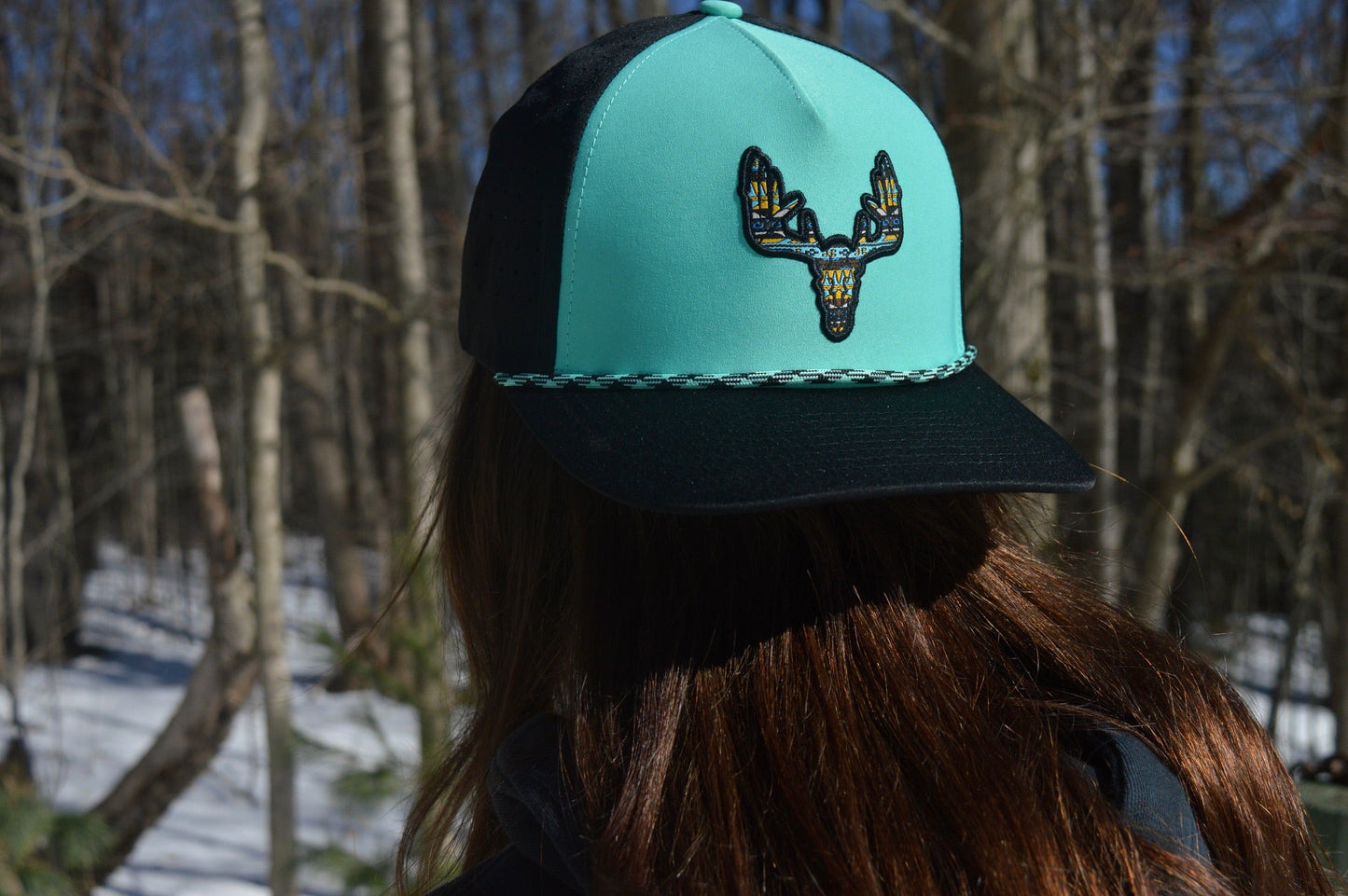 Whitetail Co. Western Buck Skull Teal Low/Mid Profile Trucker