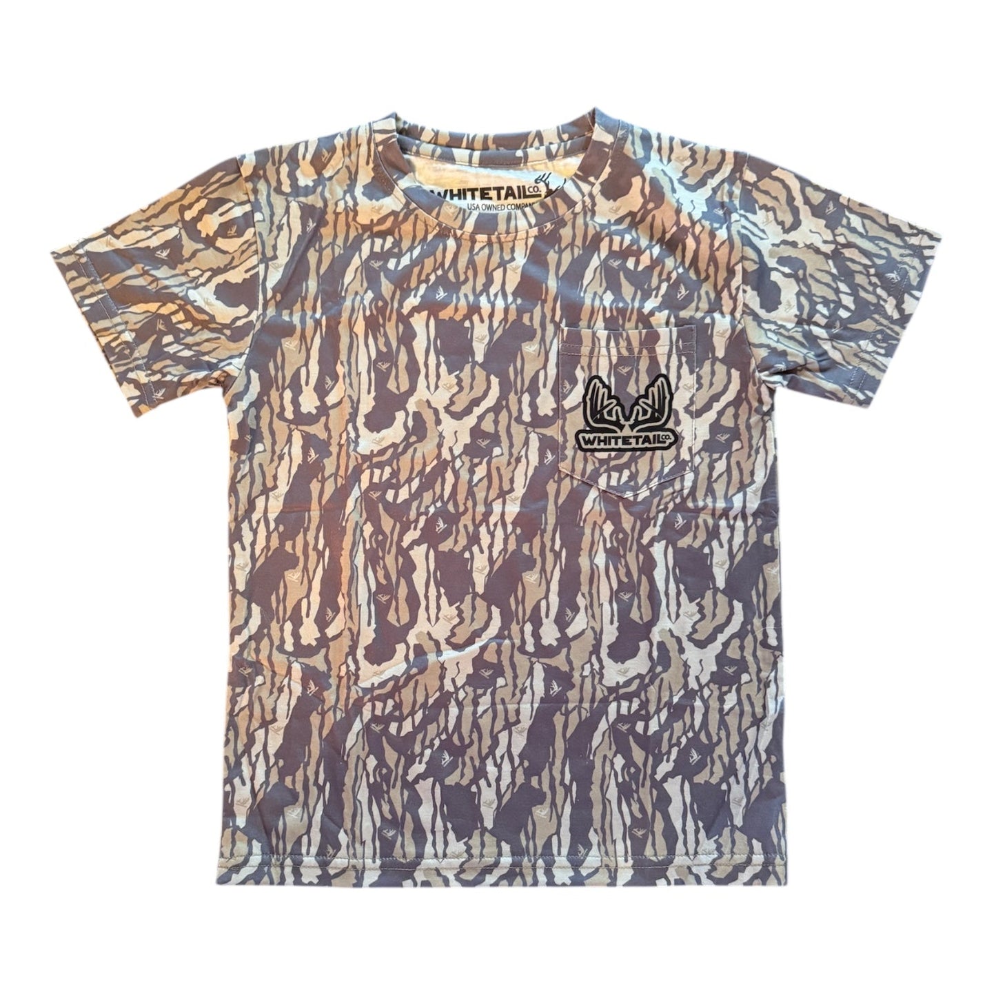 New !!! Whitetail Co. Youth Old Tree Bark Camo Faded Pocket Tee