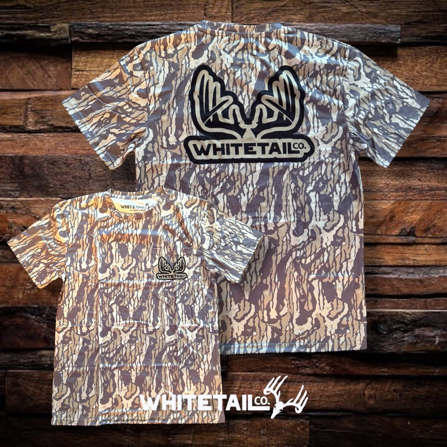 New !!! Whitetail Co. Old Tree Bark Camo Faded Pocket Tee