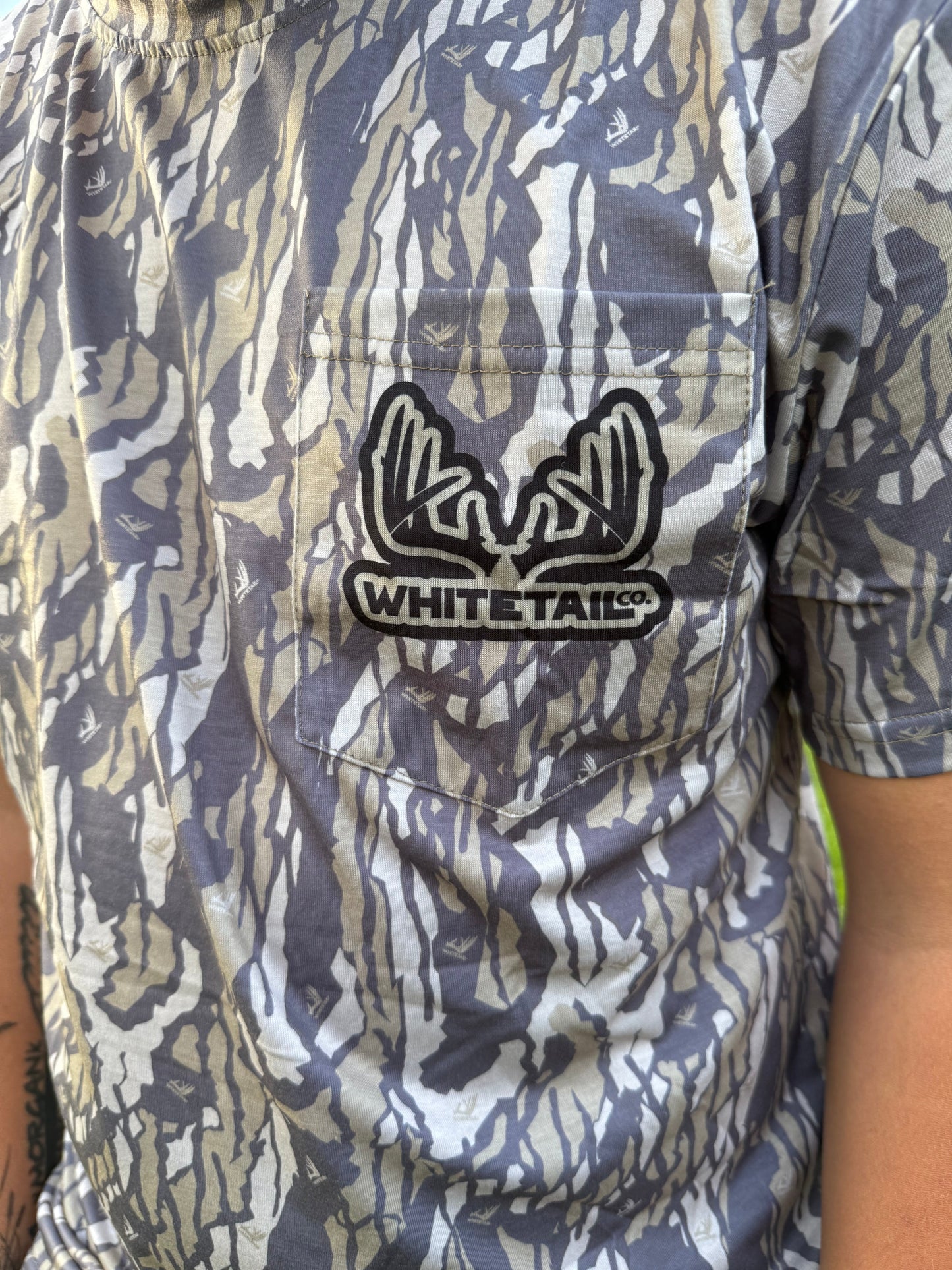 New !!! Whitetail Co. Youth Old Tree Bark Camo Faded Pocket Tee