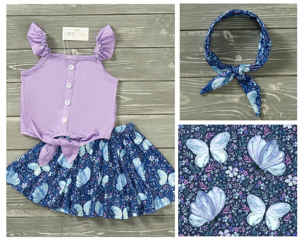 Pete and Lucy Midnight Butterflies 2 piece Skirt Set