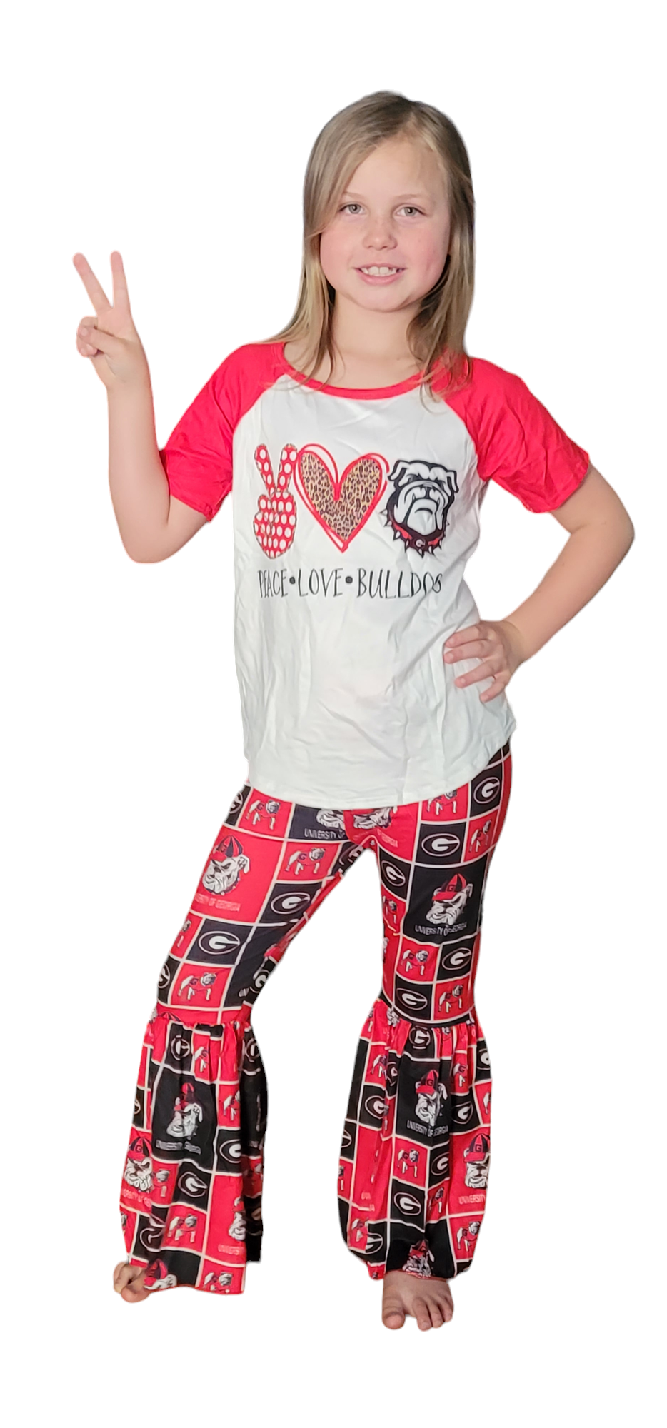 Girls Peace Love Georgia Football Red Bell Pants Sets