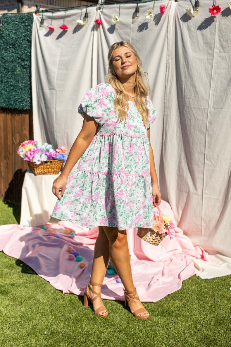 Grace & Emma Floral Dress With Scallop Trim